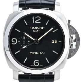 【ラッピング可】 オフィチーネパネライ OFFICINE PANERAI ルミノール44 1950 3デイズ GMT PAM00329 腕時計 SS レザー 自動巻き ブラック メンズ 【中古】