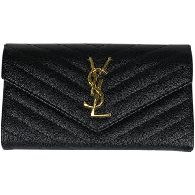 3％OFF 【ラッピング可】イヴ・サンローラン YVES SAINT LAURENT ロゴ 二つ折り 長財布 札入れ 小銭入れ 長財布 レザー ブラック 37226 レディース 【中古】 msp29