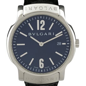 【ラッピング可】 ブルガリ BVLGARI ソロテンポ ST35S 腕時計 SS レザー クォーツ ブルー メンズ 【中古】