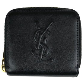 6％OFF 【ラッピング可】イヴ・サンローラン YVES SAINT LAURENT ロゴ ラウンドファスナー 二つ折り財布 ラウンドジップ コンパクトウォレット 二つ折り財布 レザー ブラック レディース 【中古】 msp29