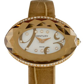 【ラッピング可】 センチュリー CENTURY タイムジェム 腕時計 PG レザー ダイヤモンド クォーツ ホワイト レディース 【中古】