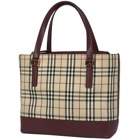 バーバリー BURBERRY チェック柄 ハンドバッグ キャンバス ベージュ レッド レディース 【中古】