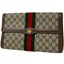 グッチ GUCCI GG柄 クラッチバッグ セカンドバッグ シェリーライン クラッチバッグ コーティングキャンバス ブラウン グリーン レッド 41014 レディース 【中古】