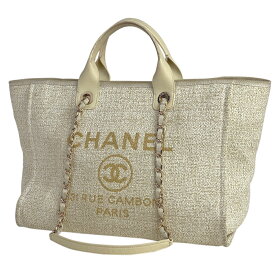 14％OFF シャネル CHANEL ドーヴィル チェーン トートバッグ GM ココマーク ショルダーバッグ ハンドバッグ トートバッグ ツイード ホワイト ゴールド レディース 【中古】 msp29