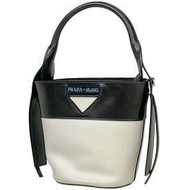 プラダ PRADA ウーヴェルチュール バケットバッグ 2WAY ショルダーバッグ ハンドバッグ バイカラー ハンドバッグ レザー ホワイト ブラック 1BE015 レディース 【中古】