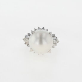 【ラッピング可】 パール デザインリング プラチナ 指輪 メレダイヤ 真珠 リング 11.5号 Pt900 パール ダイヤモンド レディース 【中古】