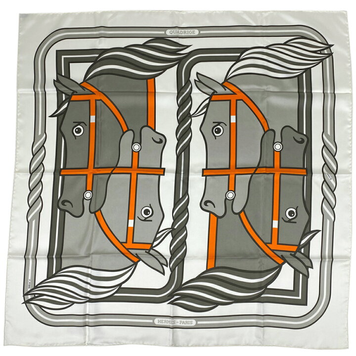 HERMES エルメス QUADRIGE カレ90 シルク100% 馬柄 - バンダナ・スカーフ 