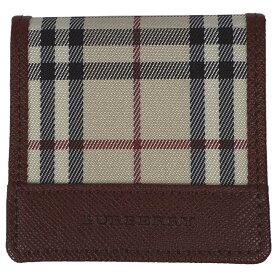 【ラッピング可】バーバリー BURBERRY ロゴ コインケース チェック柄 小銭入れ コインケース キャンバス レザー ベージュ ボルドー レディース 【中古】 msp29