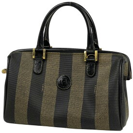 フェンディ FENDI ペカン柄 ハンドバッグ ミニボストン ハンドバッグ コーティングキャンバス ブラウン ブラック 25902 レディース 【中古】