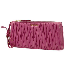 ミュウ ミュウ Miu Miu マテラッセ クラッチバッグ ギャザー ポーチ クラッチバッグ レザー ピンク 5N1544 レディース 【中古】