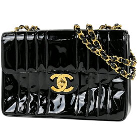 シャネル CHANEL マドモアゼル チェーン ショルダーバッグ ココマーク Wチェーン エナメル パテントレザー ブラック レディース 【中古】