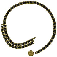 【在庫一掃】 シャネル CHANEL ココマーク チェーン ベルト 94A ベルト GP レザー ゴールド ブラック レ…