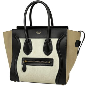 セリーヌ CELINE ラゲージ マイクロショッパー トートバッグ ハンドバッグ レザー ブラック ホワイト ベージュ レディース 【中古】