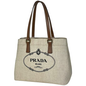 プラダ PRADA ロゴ トートバッグ ハンドバッグ トートバッグ キャンバス ナチュラル ブラウン 1BG356 レディース 【中古】