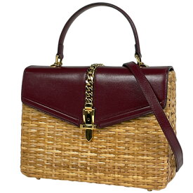 グッチ GUCCI かご ハンドバッグ 2WAY ショルダーバッグ 籐 ハンドバッグ ラタン ベージュ ボルドー 574429 レディース 【中古】 msp39
