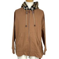 バーバリー BURBERRY チェックフード ジップアップ パーカー トップス コットン ブラウン レディース 【…