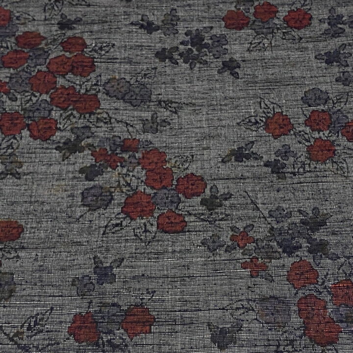 反物 秀品 灰白 本真綿紬 紬 草花 反物 秀品 灰白 本真綿紬 紬 草花