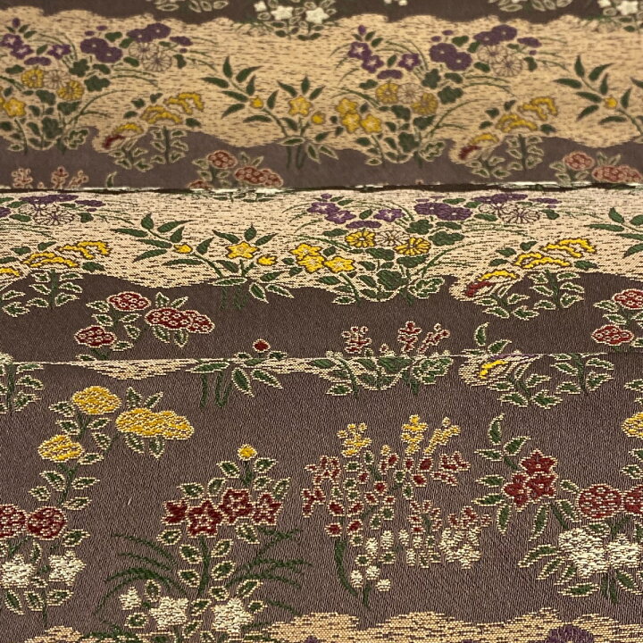 楽天市場】袋帯 美品 名品 落款あり あらいそ 秋草 幾何学模様 箔 焦茶色 全通 正絹 【中古】 : バイセル 楽天市場店