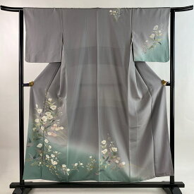 訪問着 身丈155.5cm 裄丈62cm S 袷 草花 金彩 ぼかし 灰紫 正絹 秀品 【中古】