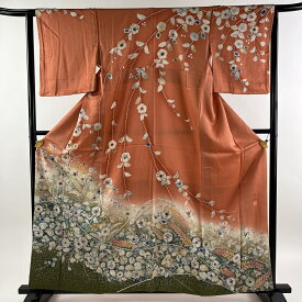 50％OFF 訪問着 身丈160cm 裄丈63.5cm S 袷 落款あり 草花 ぼかし サーモンピンク 正絹 美品 秀品 【中古】 msp50