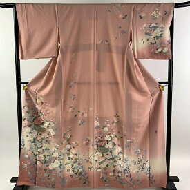 50％OFF 訪問着 身丈165.5cm 裄丈65.5cm M 袷 落款あり 花車 扇面 染め分け ぼかし ピンク 正絹 秀品 【中古】 msp50