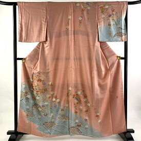 50％OFF 訪問着 身丈161.5cm 裄丈64cm M 袷 落款あり 鴛鴦 波 金糸 金彩 ピンク 正絹 美品 秀品 【中古】 msp50