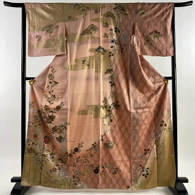 50％OFF 訪問着 身丈166cm 裄丈64cm M 袷 蝶 枝花 金糸 金彩 ピンク 正絹 美品 秀品 【中古】 msp50