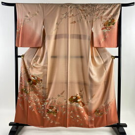 50％OFF 訪問着 身丈161cm 裄丈65.5cm M 袷 扇面 草花 金彩 ぼかし 薄ピンク 正絹 秀品 【中古】 msp50