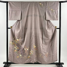 訪問着 身丈156cm 裄丈62.5cm S 袷 孔雀 枝花 刺繍 ぼかし 薄紫 正絹 秀品 【中古】