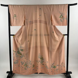 50％OFF 訪問着 身丈160cm 裄丈65.5cm M 袷 雪輪 草花 金彩 ピンク 正絹 秀品 【中古】 msp50