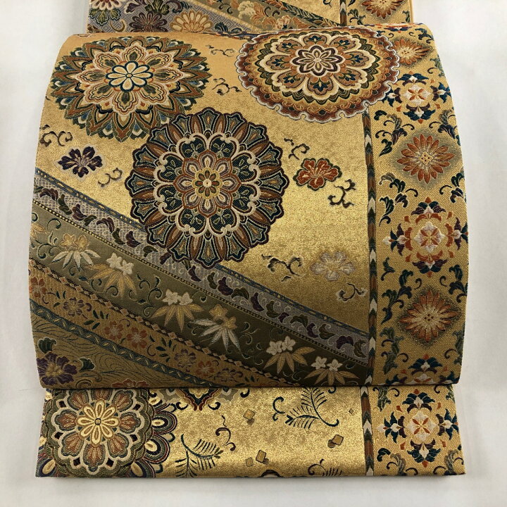 楽天市場】袋帯 美品 逸品 華文 花唐草 箔 金色 六通 正絹 【中古 