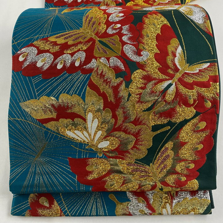 楽天市場】袋帯 秀品 蝶 金糸 箔 青緑 六通 正絹 【中古】 : バイセル 
