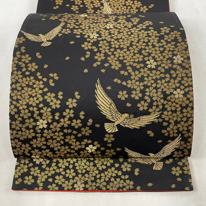 楽天市場】袋帯 美品 名品 斉藤三才 落款あり 鳥 桜 金糸 箔 黒  