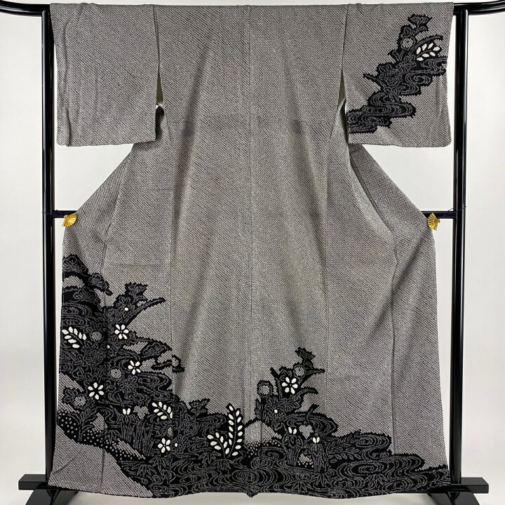 楽天市場】訪問着 身丈160.5cm 裄丈64cm M 袷 草花 流水 総絞り 黒 