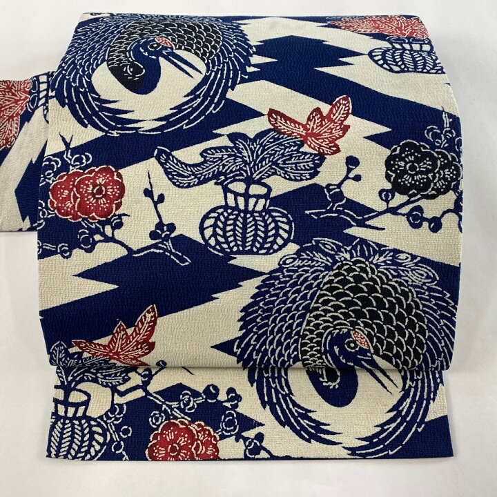 楽天市場】名古屋帯 逸品 浦野理一 鶴丸文 枝梅 紺色 正絹 【中古  