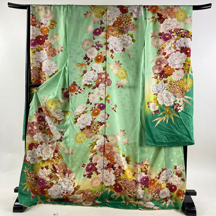 楽天市場】振袖 身丈177cm 裄丈71cm 未仕立て 仮絵羽 扇面 牡丹 刺繍  