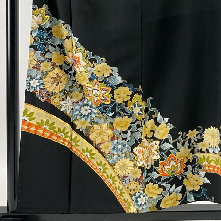 楽天市場】黒留袖 身丈156.5cm 裄丈64cm M 袷 花唐草 華文 金糸 金彩 