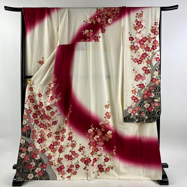 振袖 身丈169cm 裄丈70cm L 袷 花 金彩 クリーム 正絹 名品 中古（楽天  