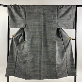 男着物 身丈148.5cm 裄丈67.5cm L 袷 紬 灰色 正絹 美品 優品 【中古】