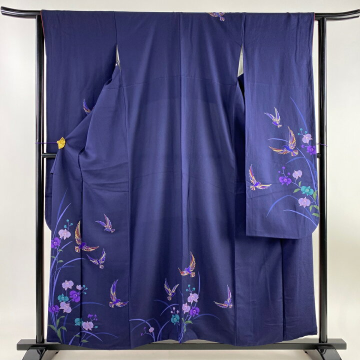楽天市場】振袖 身丈158cm 裄丈63.5cm S 袷 鈴乃屋 鳥 草花 金彩 紺色  
