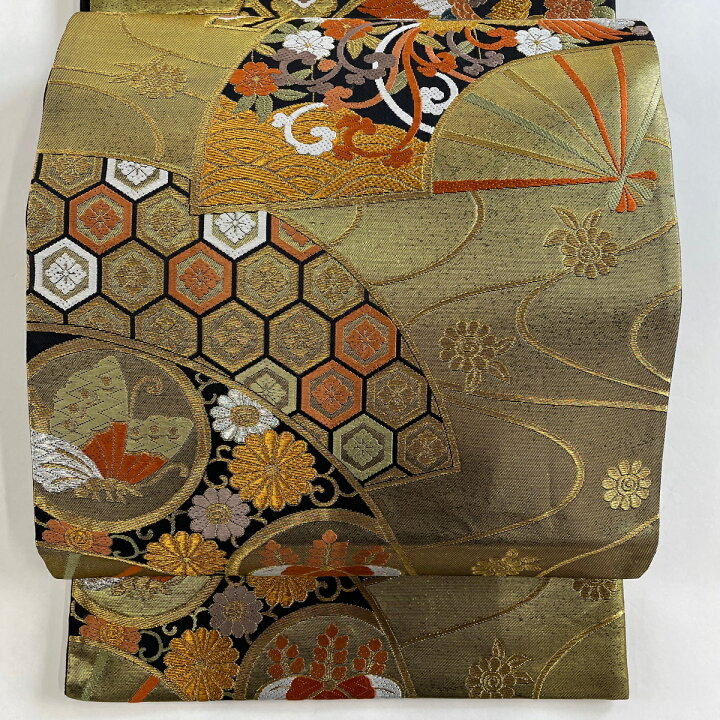 楽天市場】袋帯 美品 秀品 能衣瑞鳥花文 唐織 金銀糸 黒 六通 正絹 