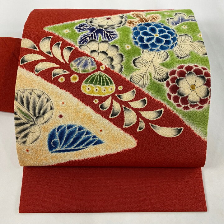 楽天市場】名古屋帯 名品 落款あり 菊 葵 縮緬 赤 正絹 【中古 