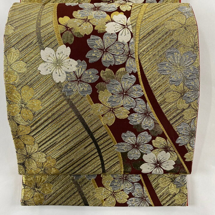 楽天市場】袋帯 美品 秀品 桜 金糸 箔 赤茶 六通 正絹 【中古 