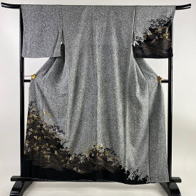 30％OFF 訪問着 身丈159.5cm 裄丈67.5cm L 袷 萩 波 金銀彩 黒灰 正絹 美品 名品 【中古】 msp30