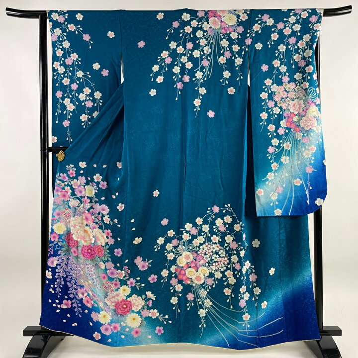楽天市場】振袖 身丈162cm 裄丈64cm M 袷 菊 鞠 金彩 金糸 青緑 正絹  