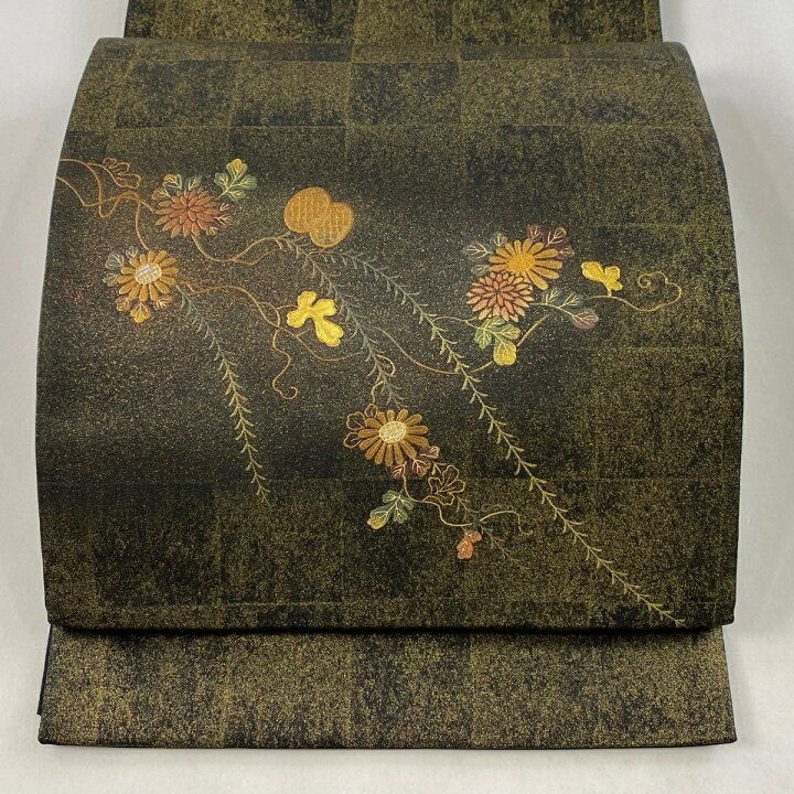 楽天市場】袋帯 美品 秀品 菊 螺鈿 金彩 墨色 お太鼓柄 正絹 【中古 