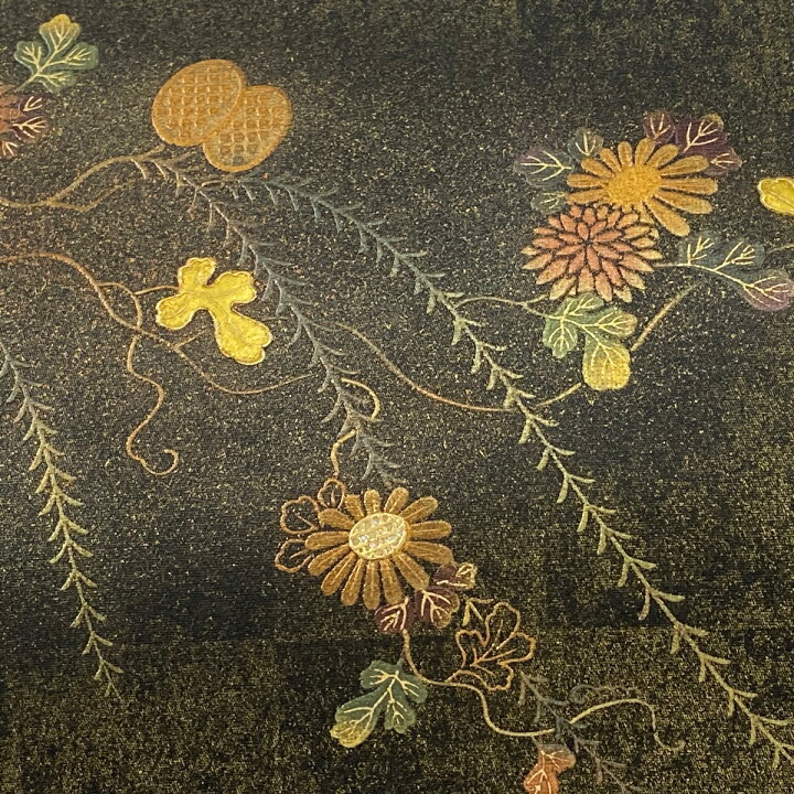 楽天市場】袋帯 美品 秀品 菊 螺鈿 金彩 墨色 お太鼓柄 正絹 【中古 