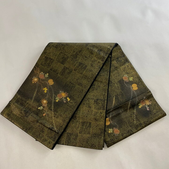 楽天市場】袋帯 美品 秀品 菊 螺鈿 金彩 墨色 お太鼓柄 正絹 【中古 