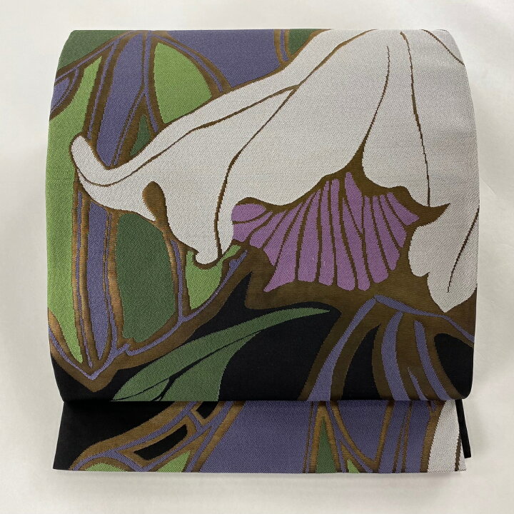 楽天市場】袋帯 美品 逸品 辻村ジュサブロー 落款あり 草花 箔 墨色 六  