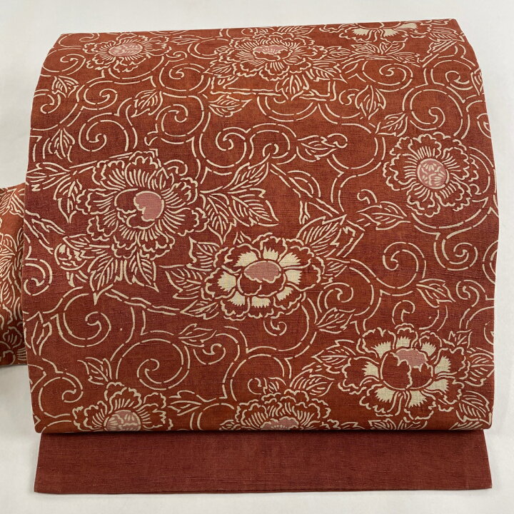 楽天市場】名古屋帯 優品 牡丹唐草 赤茶 正絹 【中古】 : バイセル 